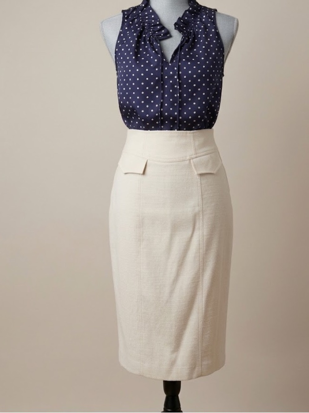 Vintage Nanette Lepore Made in USA Cream High Waist Pencil Skirt Y2K Minimalist